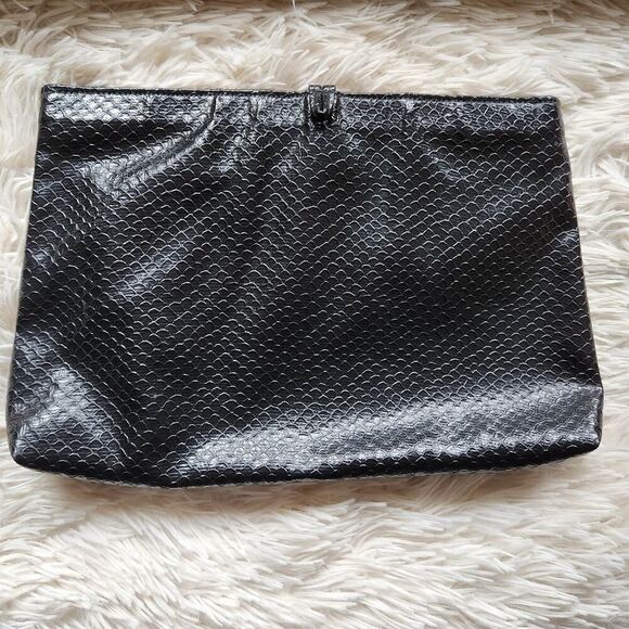 Mary Ann Rosenfeld Clutch Handbag Black Faux Leather 12"Wx8"H Vintage - Picture 3 of 10